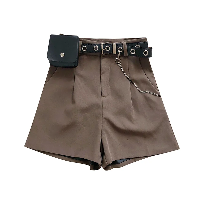 

Women Shorts A-line High Waist Shorts With Belt Fashion Coin Purse Chain Streetwear Korean Elegant 2020 Harajuku Short Trousers
