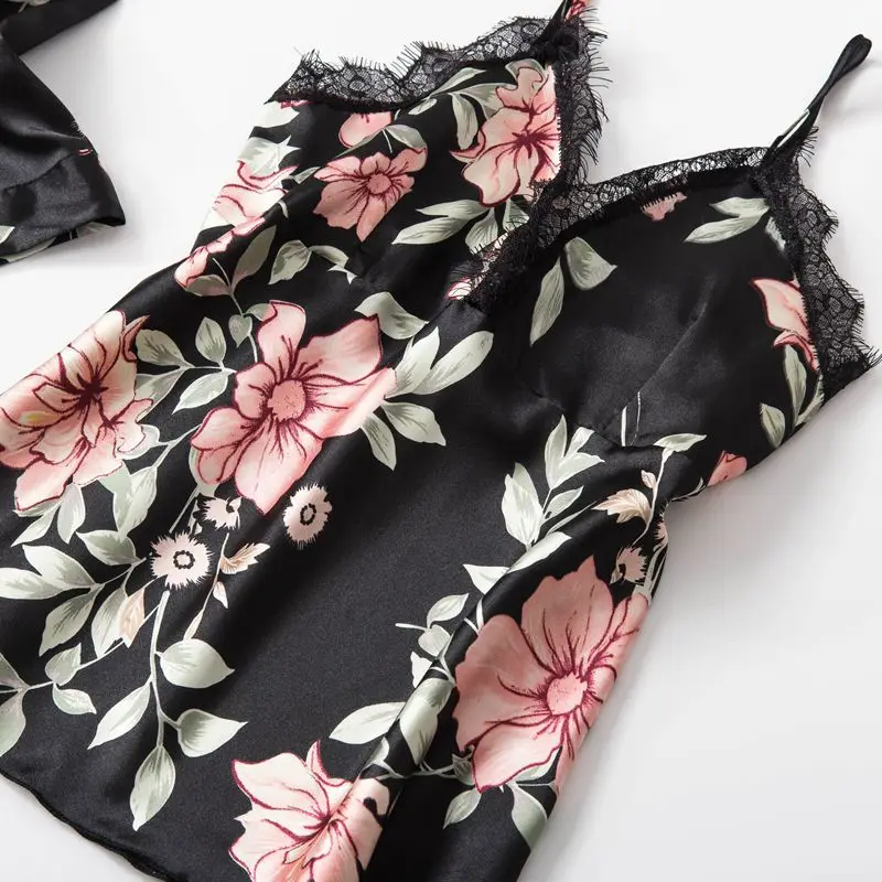 Женский пижамный комплект из шелка и сатина 5 шт. костюм пижама Сексуальная