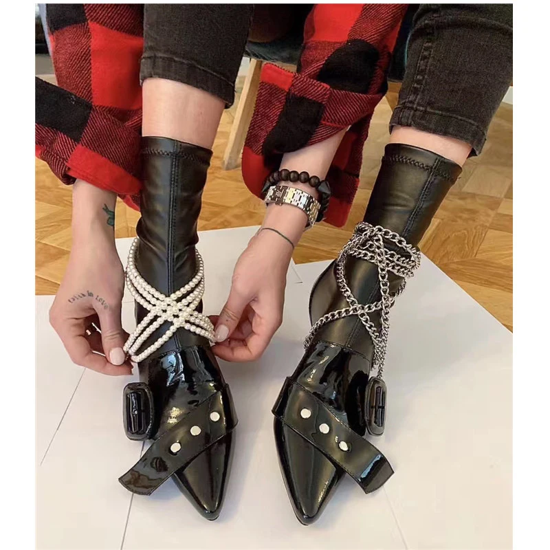 Новые осенние ботильоны для женщин из кожи с острым носком на молнии Botines модная