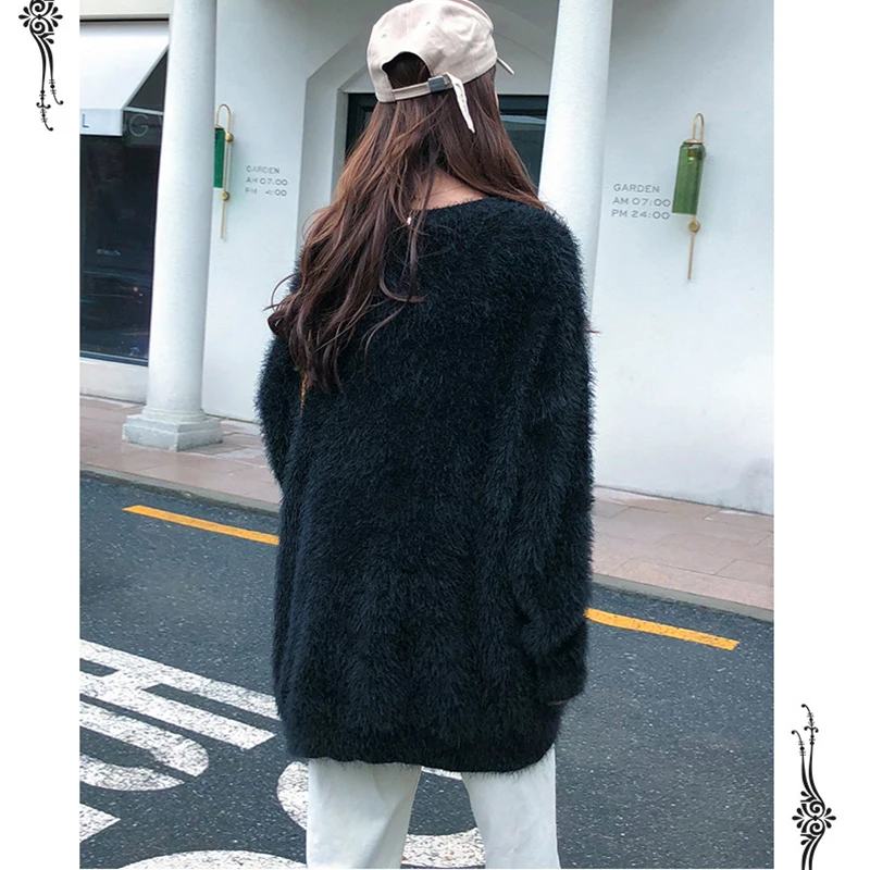 Свободные длинные женские свитера из мохера 2018 зимний длинный свитер с блестками