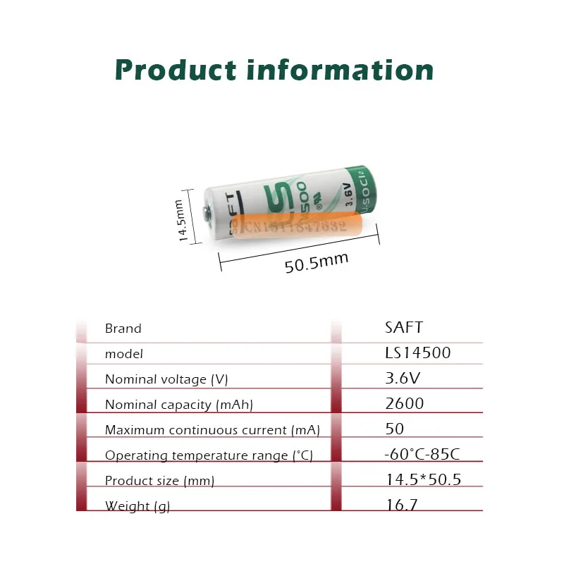4 шт. литиевая батарея SAFT LS14500 ER14505 AA 3 6 В 2450 мАч для комплектного оборудования