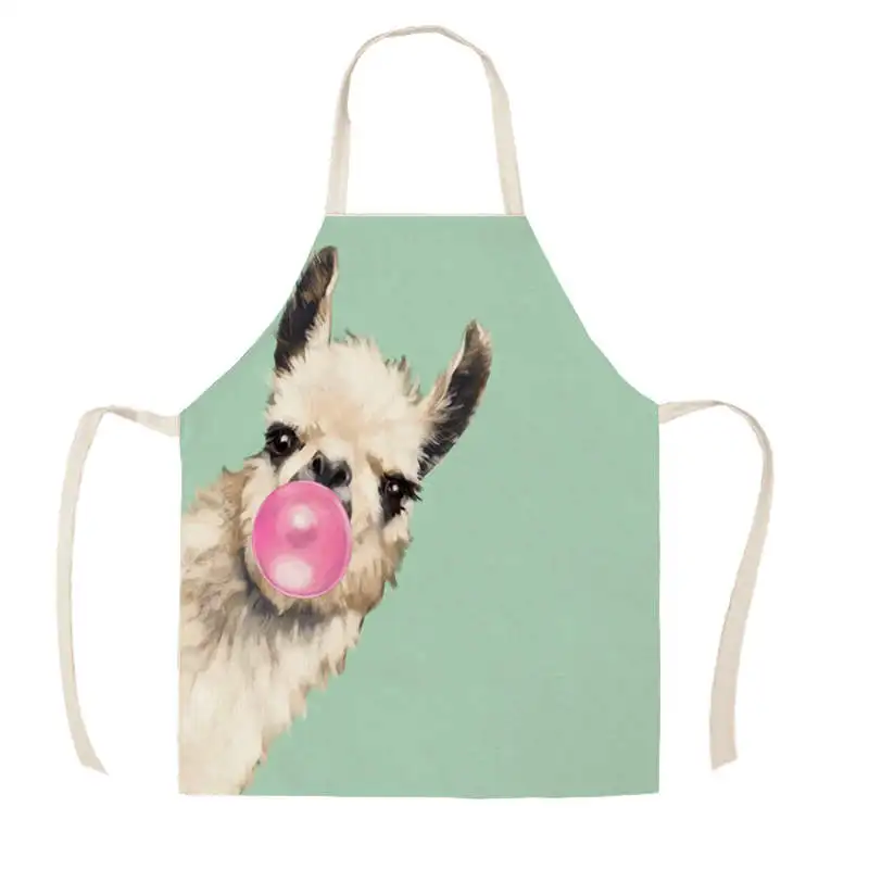 

1Pcs Kitchen Apron Animal Alpaca Flowers Printed Sleeveless Cotton Linen Aprons for Men Women Home Cleaning Tools 68x55cm