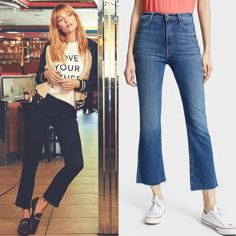 

2020 новый стиль осень-зима модные Универсальные брюки-клеш для ремонта ног с высокой талией девять точек джинсов