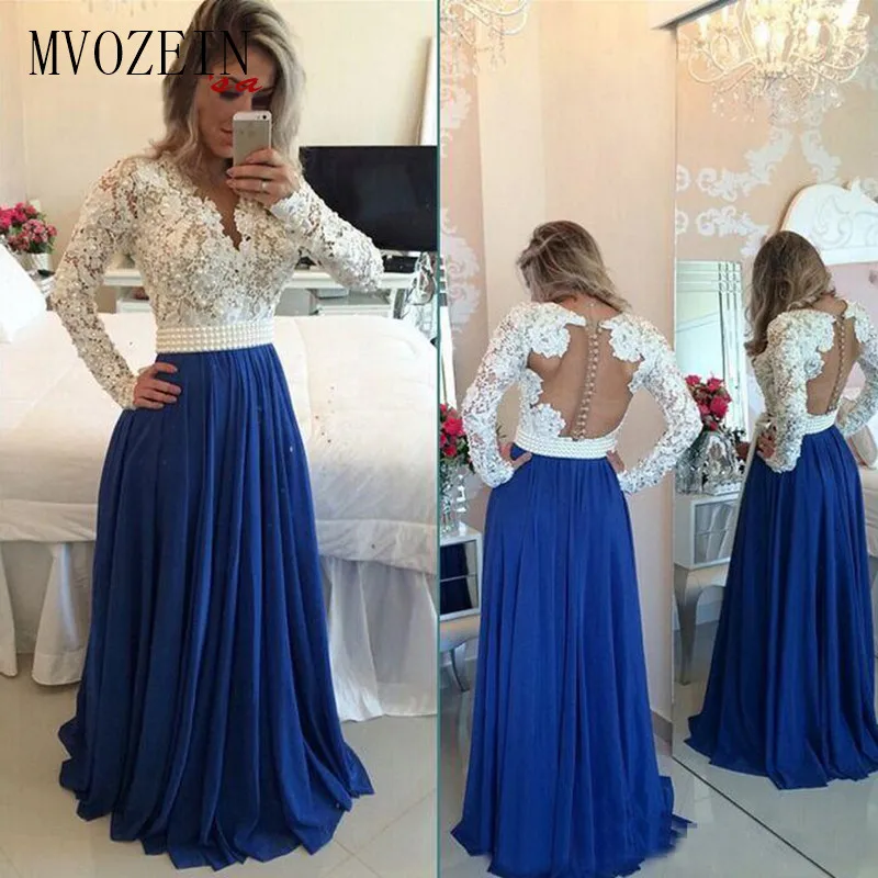 Royal Blue Long Sleeve Evening Dresses Party Plus Size Lace Ladies Women Prom Formal Gown | Свадьбы и торжества