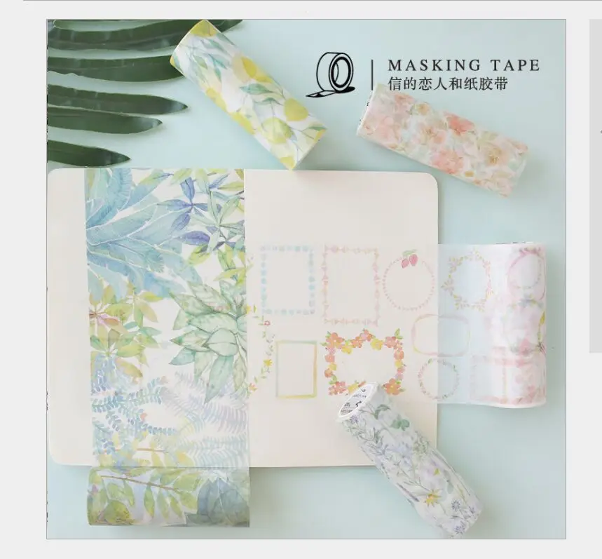 

100mm Vintage plants green grass flowers frame border lemon tree washi tape DIY planner diary scrapbook masking tape escolar