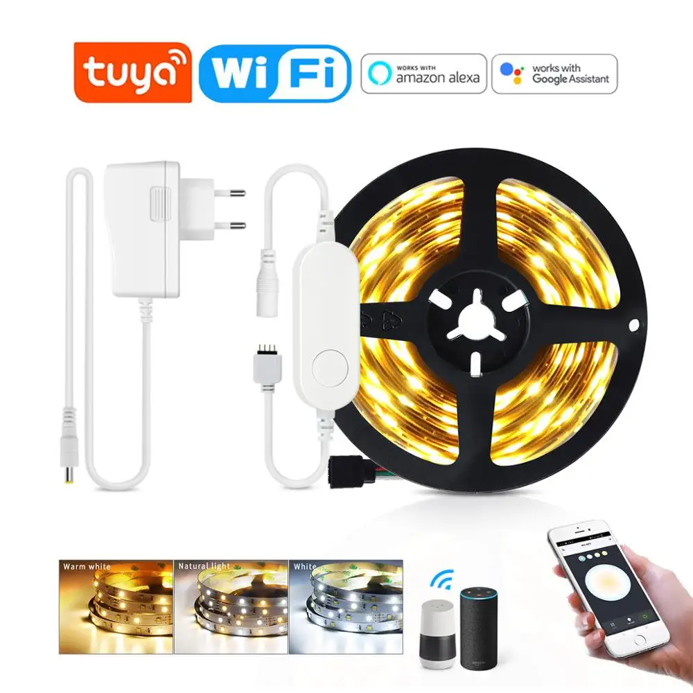 Tuya DC12V WiFi CCT умная Светодиодная лента управление голосовым приложением 5 м с