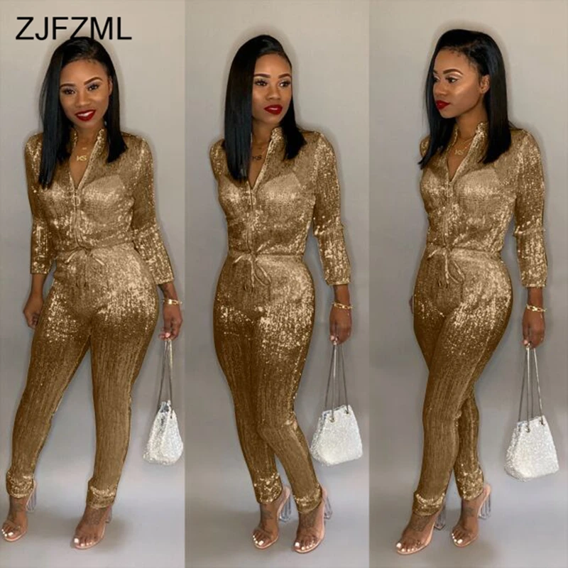 Женский комбинезон с длинным рукавом Bronzing черный цельный воротником стойкой