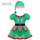 Рождественское платье для девочек elf, праздничный костюм Санта-Клауса, наборы для девочек, новогоднее платье с пышными рукавами и блестками для рождевечерние