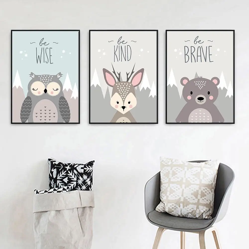 

Canvas Painting Cute Cartoon Fox Owl Deer Nordic Canvas Painting Art Print Poster Wall paintings Children Bedroom Home Decor