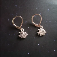 tiny fish lever back earrings fish pendant fish jewelry fish charm earrings blowfish dangle earrings very small earrings
