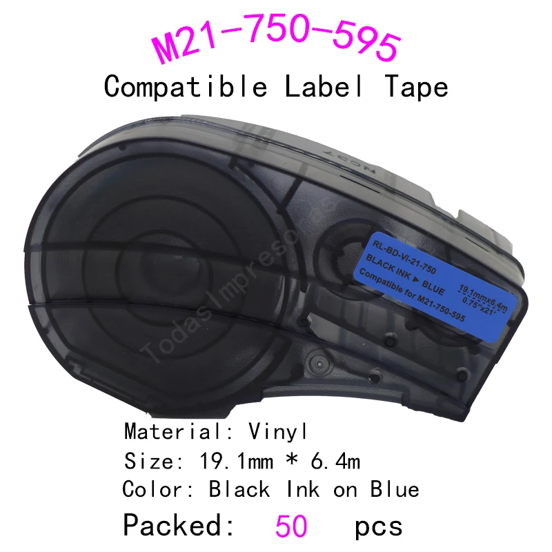 

50pack M21-750-595 Vinyl Ribbon Label Black On multicolour Compatible For BMP21 PLUS BMP21 LAB Printer Label Maker 19.1mm * 6.4m