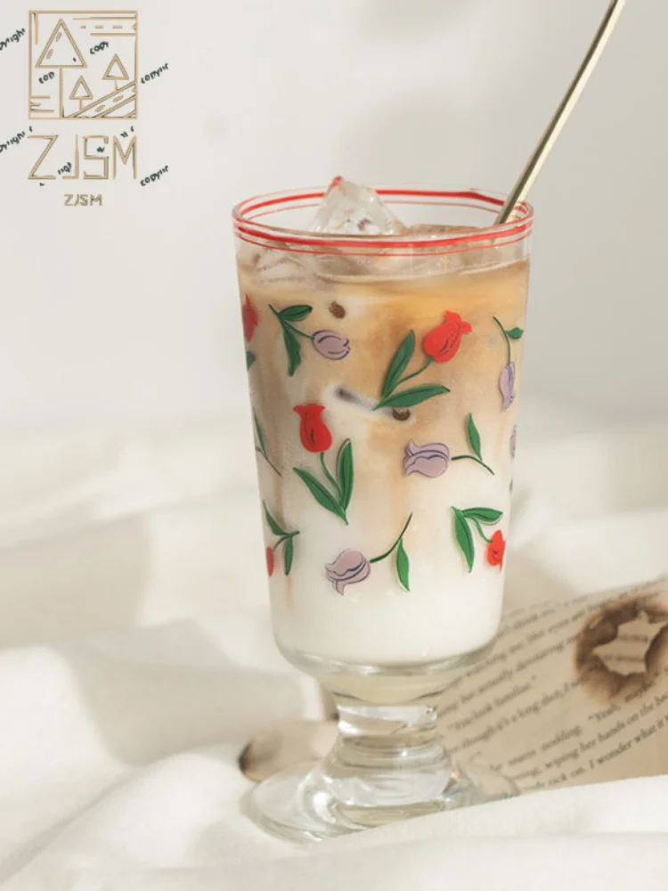 

Spring Is Coming! French Romantic Rose Flower Retro Glass Goblet Tulip Glass Red Wine Glass