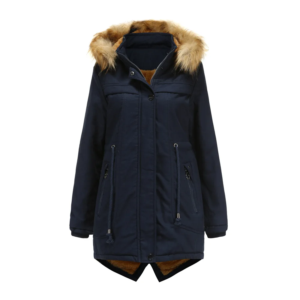 Casual Cute Women Fleece Cotton-padded Coat Detachable Hood and Fur Collar Winter Warmth Plus Fleece Parkas Cotton-padded M-3XL