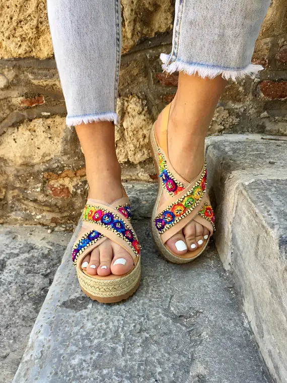 Сандалии женские на платформе с пряжкой эспадрильи лоферы шлепанцы обувь