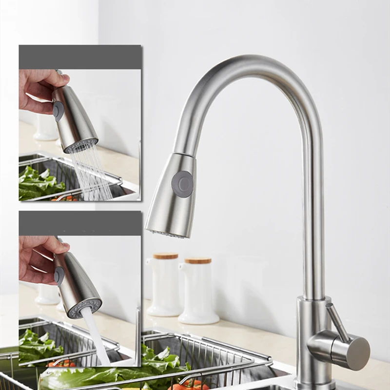 Смесители для кухни из матового никеля/черной латуни выдвижной кран кнопка