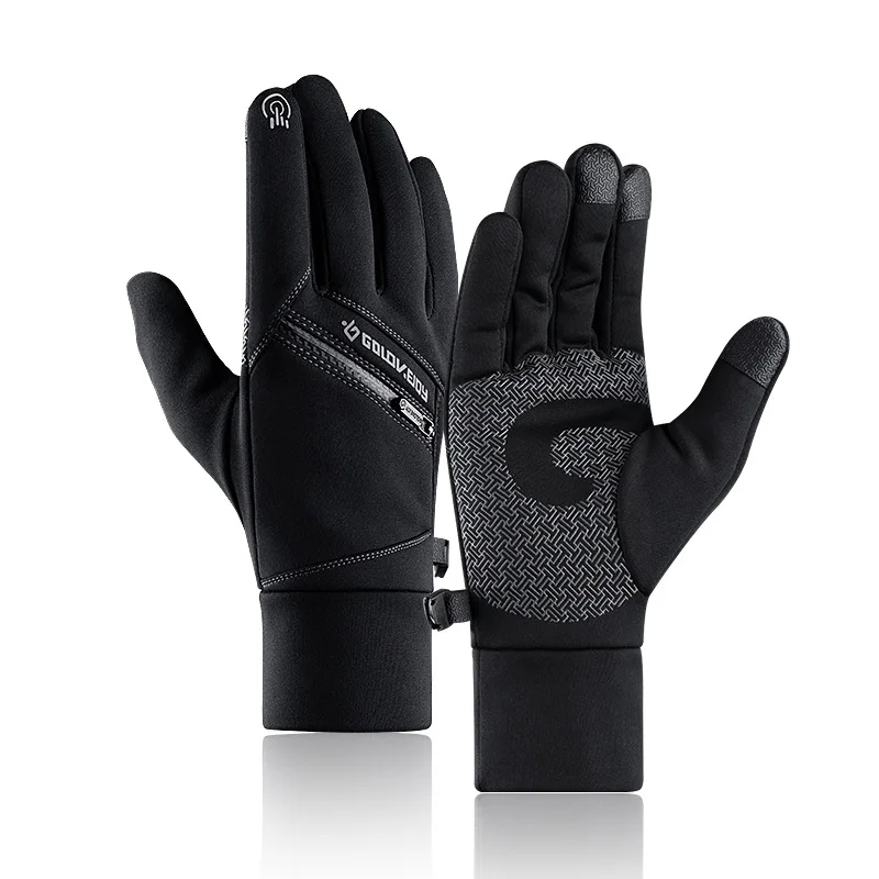 

winter warm gloves men and women outdoor sports non-slip touch screen riding ski waterproof zipper pocket plus velvet