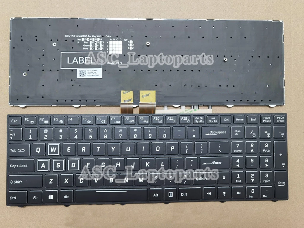 New US QWERTY Keyboard for Clevo N855EJ1 N857EJ1 N850EK1 N855EK1 N857EK1 Black Frame, with Color Backlit Per-Key , Crystal