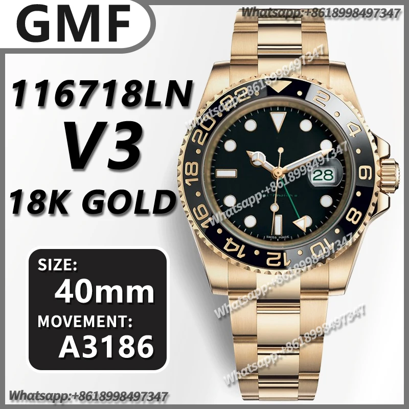 

Men's Automatic Mechanical Watch GMT-Master II 126715 CHNR RG Plated 904L Steel GMF 1:1 Best Edition A3285 (Correct Hand Stack)
