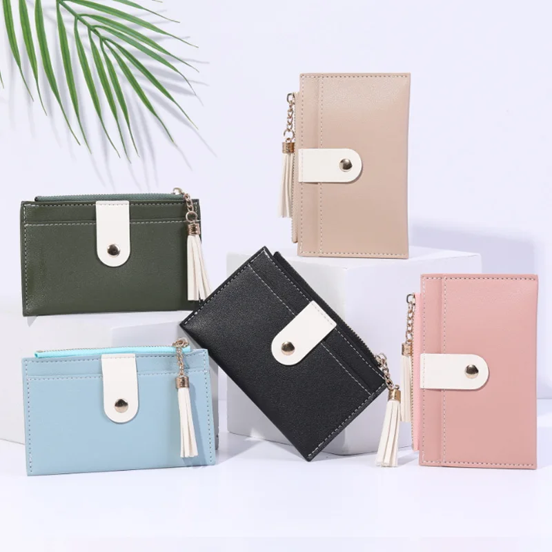 

Fashion cute lady wallet leather business card holder mini short tassel coin purse female lady business card holder