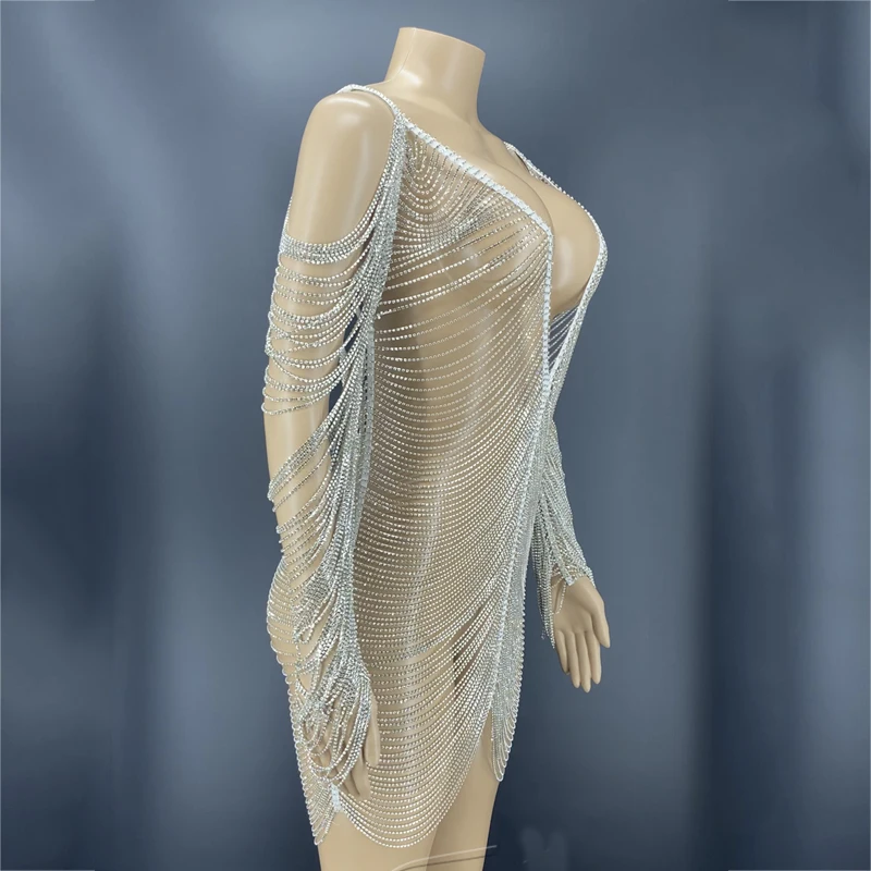 Женское Прозрачное платье-стрейч короткое вечернее платье с бахромой XS2720 |