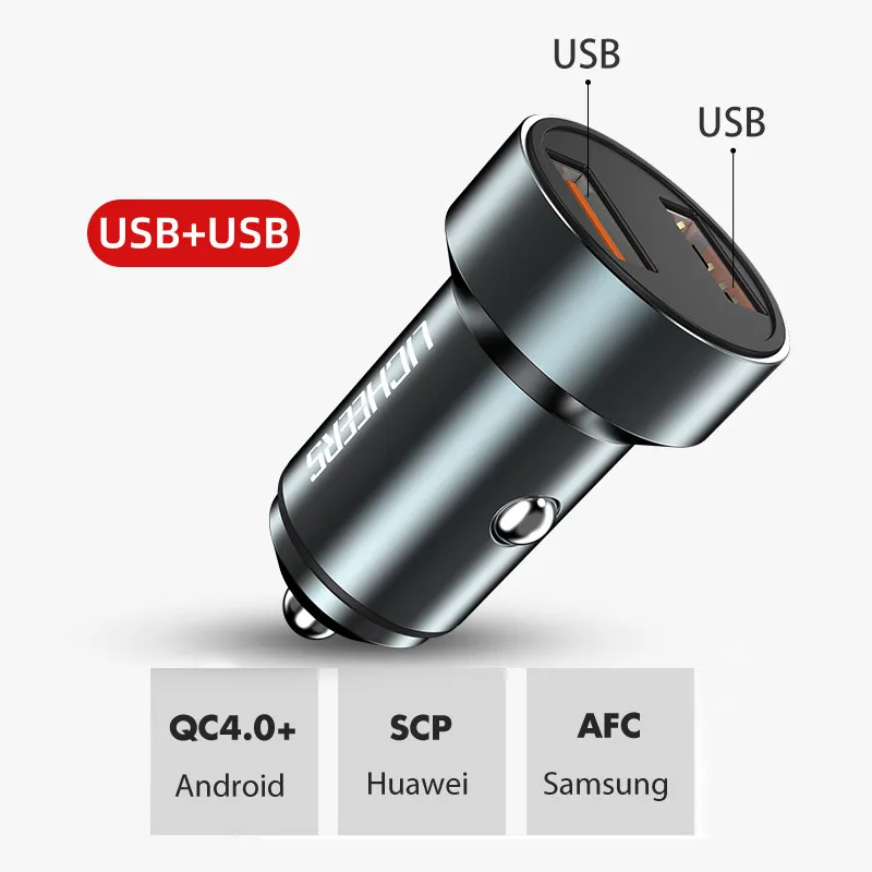 Dual USB LINGCHEN автомобильное зарядное устройство 36 Вт Быстрая зарядка 4,0 3,0 Металл двойной USB для iPhone Xiaomi HUAWEI samsung usb type C 5A PD быстрое автомобильное зарядное устройство - Тип штекера: Dual USB