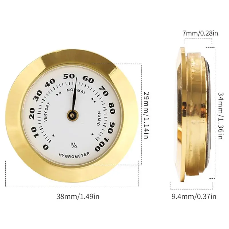 

35ED 38mm Round Glass Analog Hygrometer For Humidors ，For Guitar Violin Cigar Tobacco