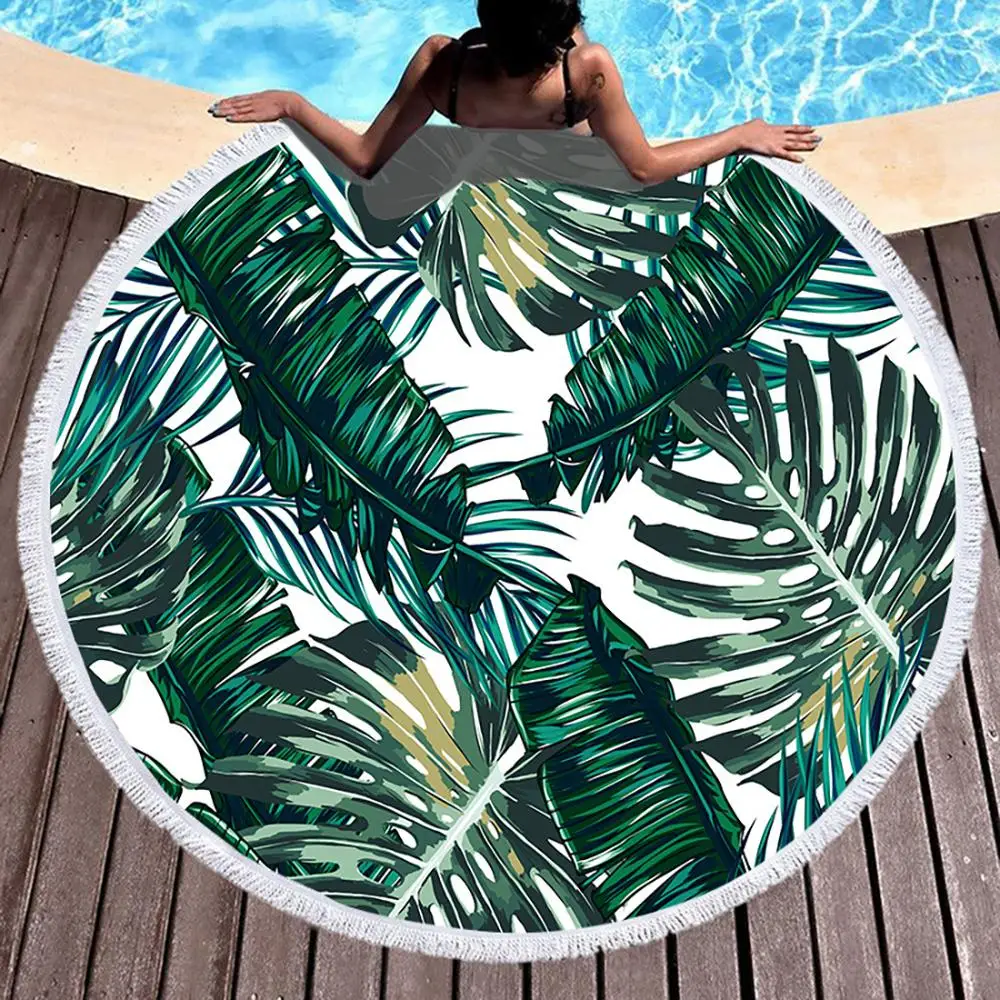 Зеленое растение кактус мраморные листья Пляжное банное полотенце круглое море
