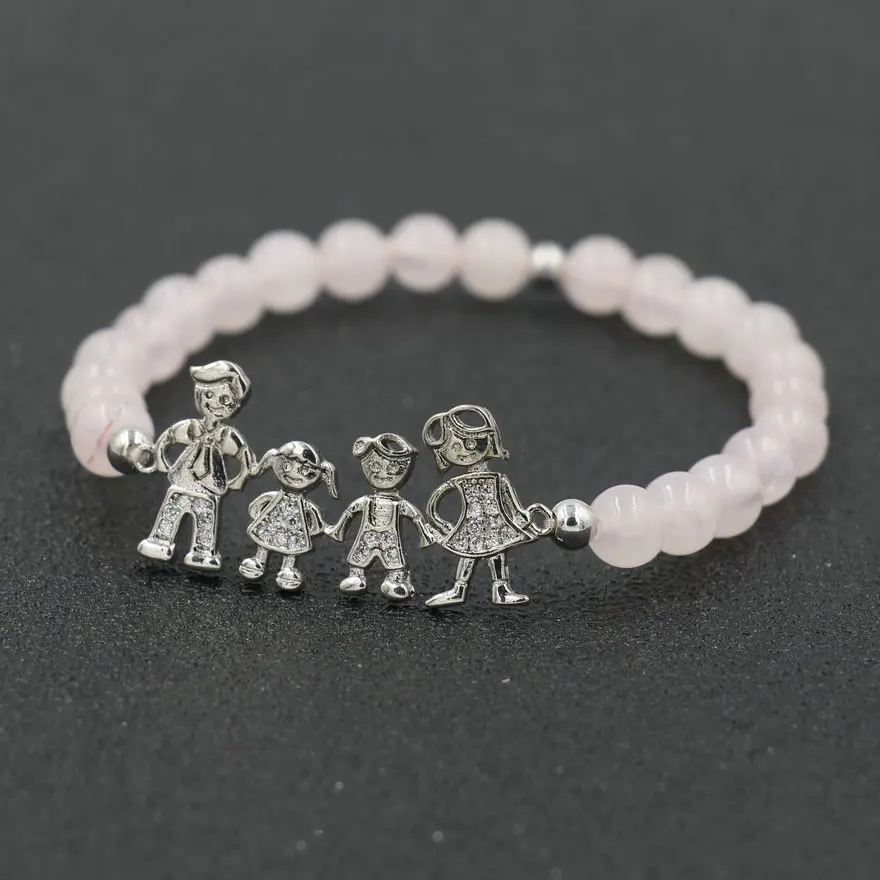 Sweet Micro CZ Dad Mum Boy Girl Family Bracelet For Women Natural Stone Bracelets Couples Chakra Jewelry Gift Pulseira Mujer | Украшения и