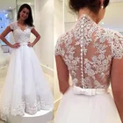 Корейское свадебное платье Индонезии es свадебное платье с коротким рукавом в стиле бохо 2020 с аппликацией белое ТРАПЕЦИЕВИДНОЕ с V-образным вырезом Тюлевое кружевное Цыганское Платье для невесты