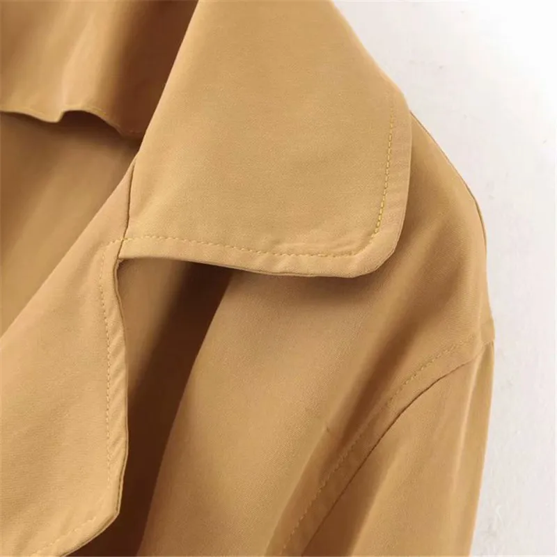 

Women chic khaki loose jackets bow tie sashes double breasted coat female outwear fashion tops casaco feminines