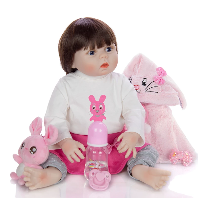 

Кукла реборн DollMai, виниловая кукла с розовым Кроликом, 23 дюйма, 57 см, с одеждой для маленьких девочек, подарок