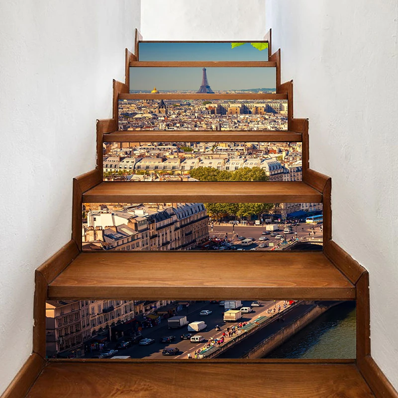 Самоклеящаяся наклейка для лестницы с изображением красивого города Эйфелевой