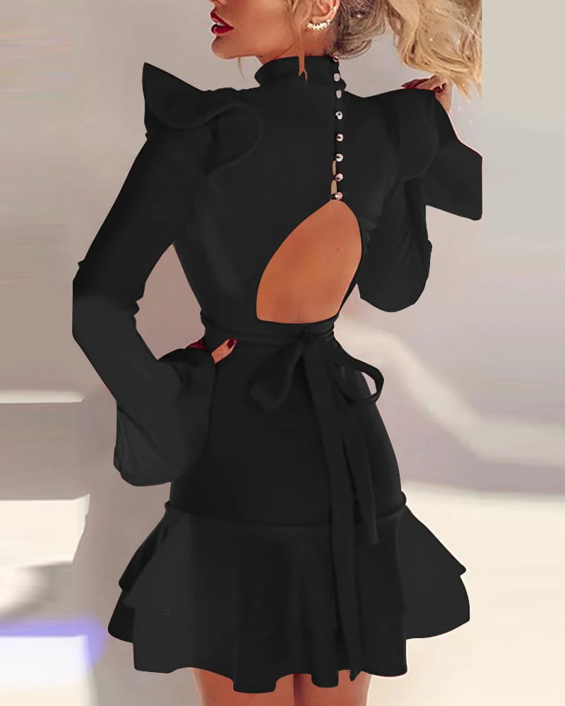 2020 осеннее женское Модное Элегантное повседневное платье мини с открытой спиной