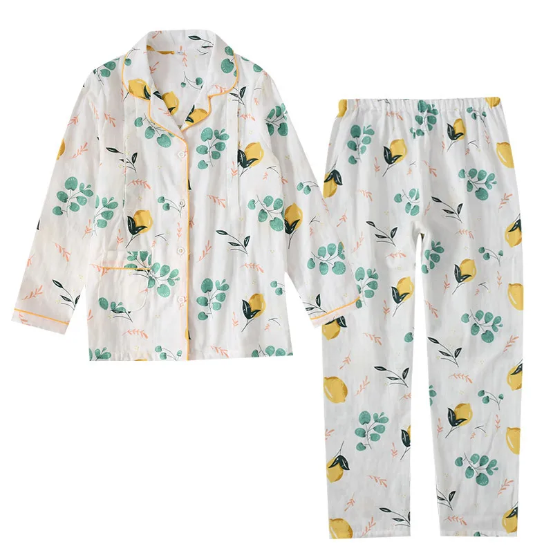 Хлопковая пижама Женский комплект для сна свободная Пижама с цветочным принтом
