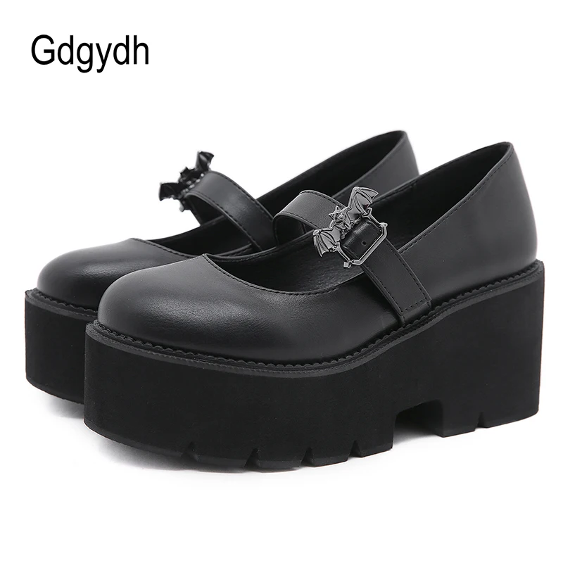 

Gdgydh Vintage Lolita Bat Platform Mary Jane Shoes Women Block Heels Gothic Punk Style Black Women Pumps Plus Size 43 Drop Ship
