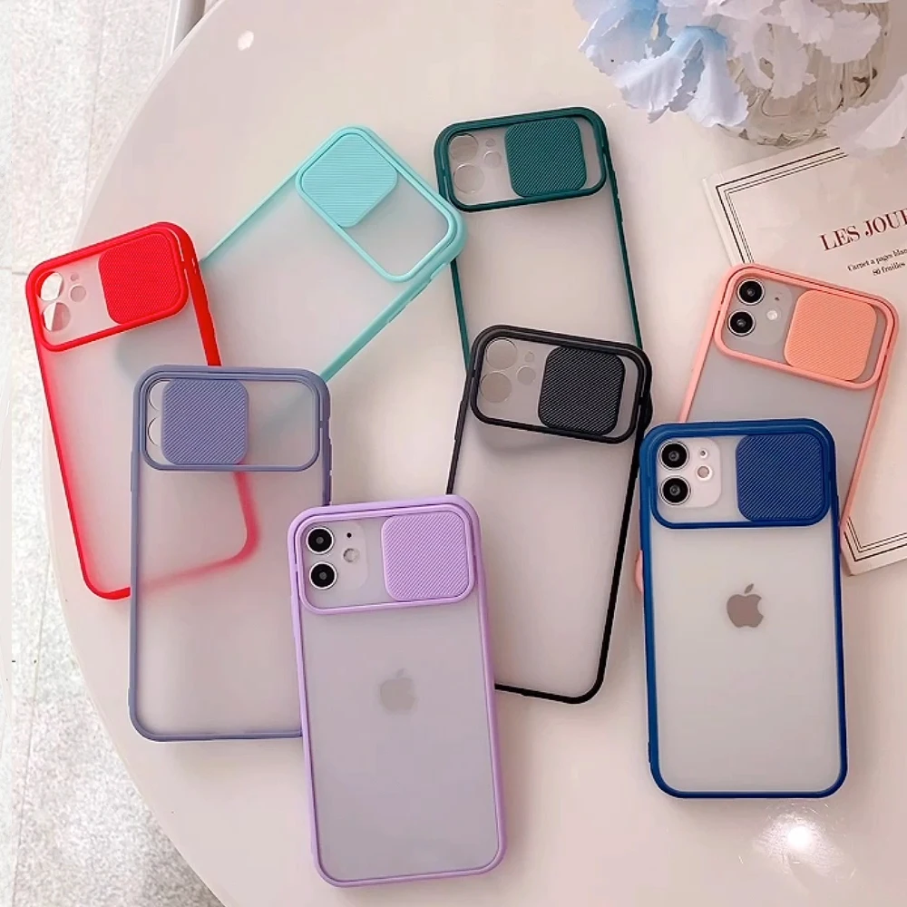 

Slide Camera Lens Protective Cover For iPhone 1112 Pro Mini Max XR X Xs Max 6 7 8 Plus Matte Transparent Hard PC Case Back Cover