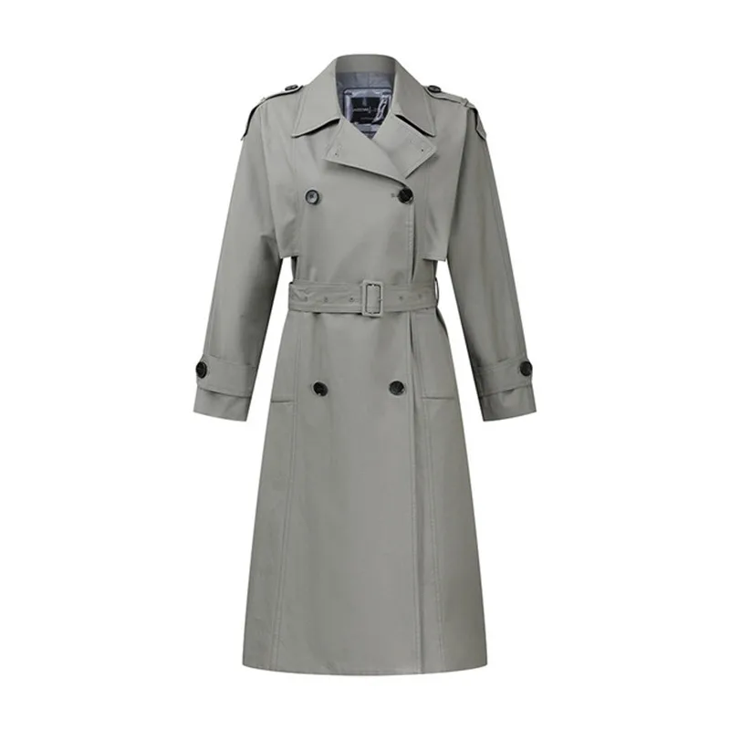 

New arrival Autumn Trench Coat Women Cotton washed Long double-breasted Trench Loose clothing high quality Coat