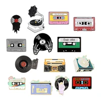 music lovers enamel pins tape cassette dj vinyl record player badge brooches lapel pin punk jewelry gift for friends wholesale