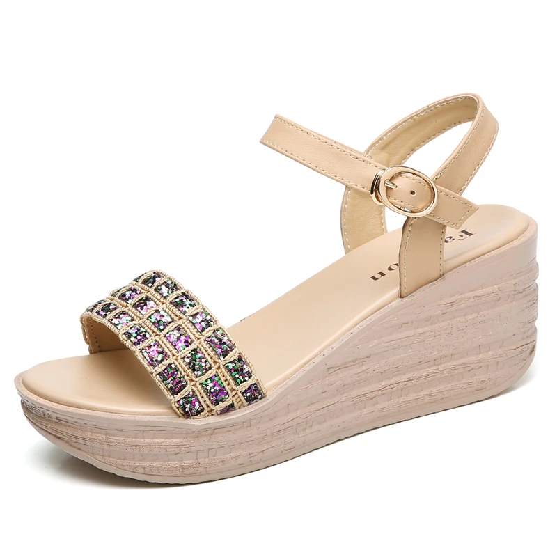 2019 г. летние женские босоножки на плоской подошве танкетке платформе сандалии с