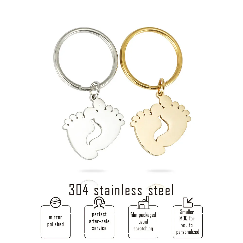 Брелок из нержавеющей стали 304 с отпечатками ног стальной/золотой цвет детский