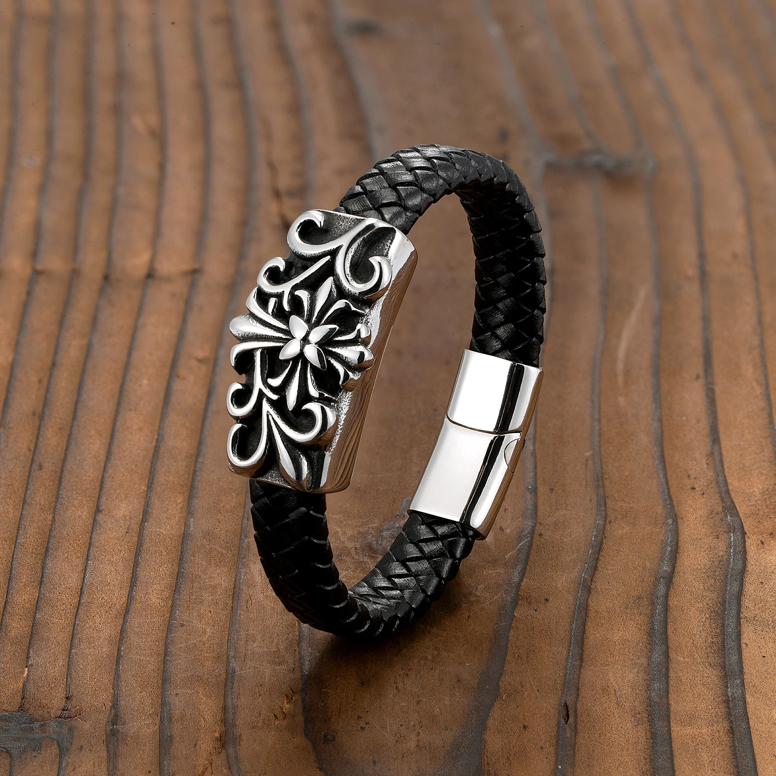 Крутой мужской кожаный браслет с головой орла простой тканый из нержавеющей