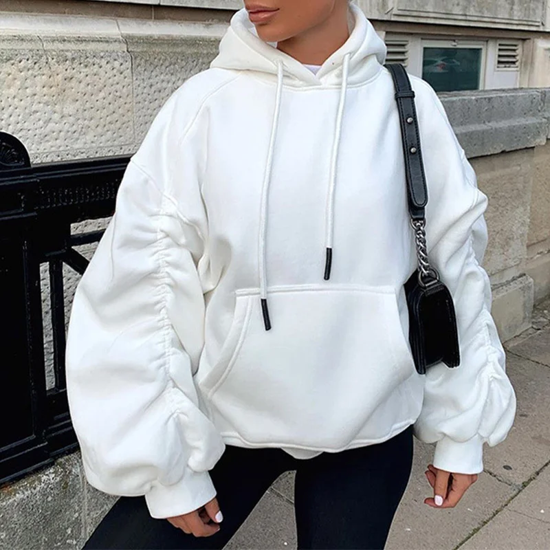 

Women Casual Hoodie Sweatshirt Autumn Winter Solid Color Streetwear Loose Tops 2021 New Oversize Female Pullovers With Pocket