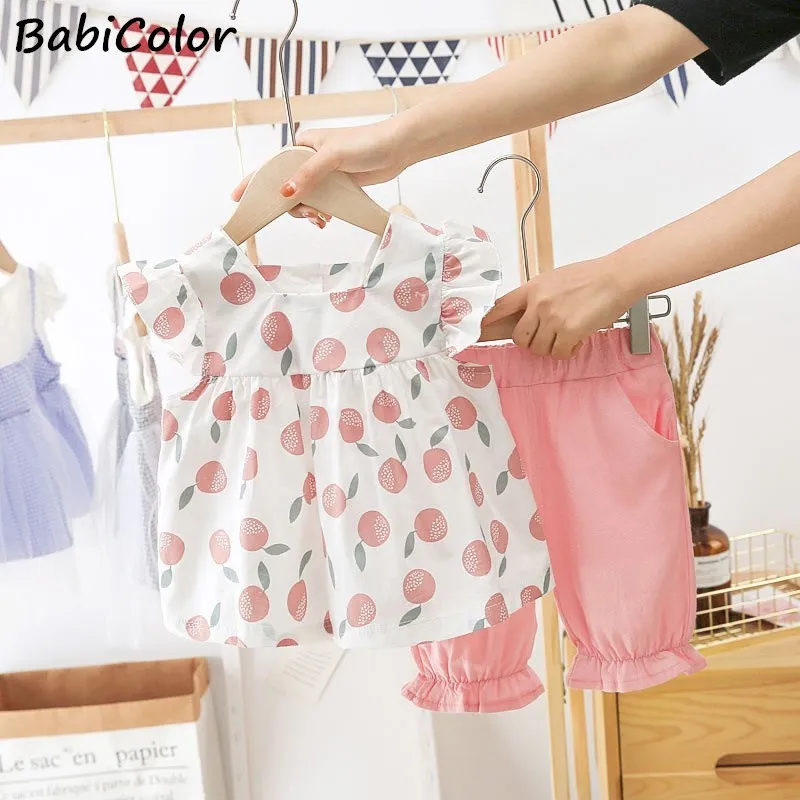 

Комплект летней одежды для девочек, детский топ с коротким рукавом, футболка + шорты, 2021, новые детские повседневные комплекты одежды для дет...