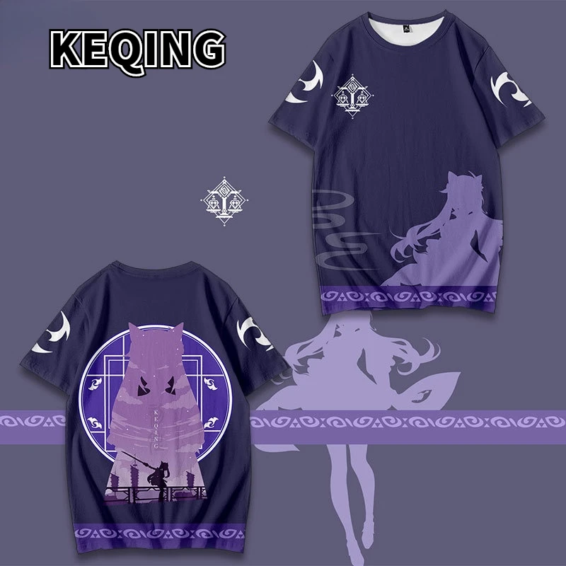 

Anime Game Genshin Impact Cos Keqing Impression Loose Casual T-shirt Shorts Haori Cropped Pants
