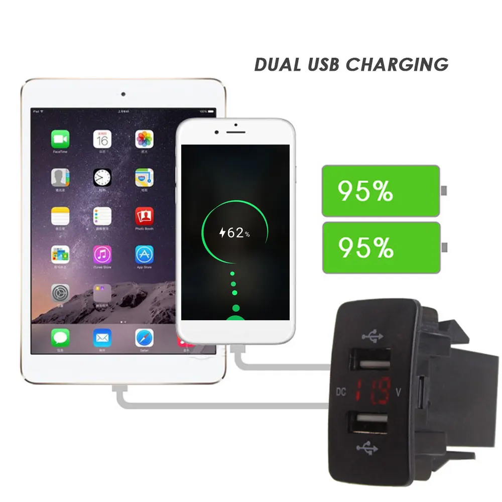 Auto USB Charger Car Voltmeter Durable Phone Voltage Display Socket Tool 12/24V 3.1A Fast-Charging | Автомобили и мотоциклы