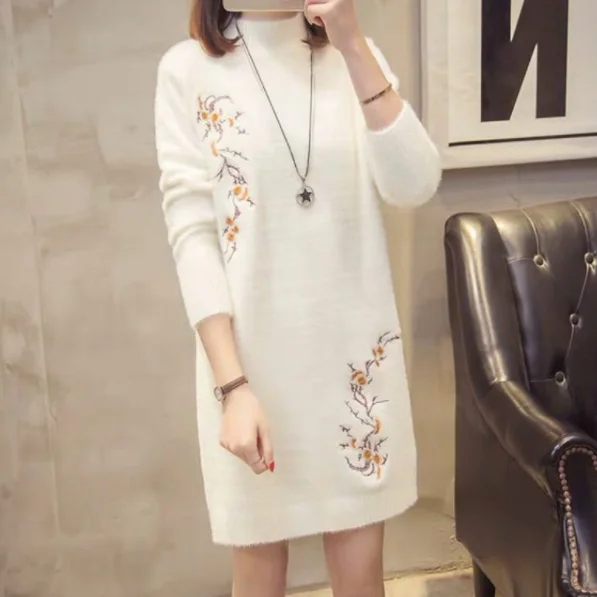 Женский осенне зимний кашемировый трикотажный свитер с высоким воротником из