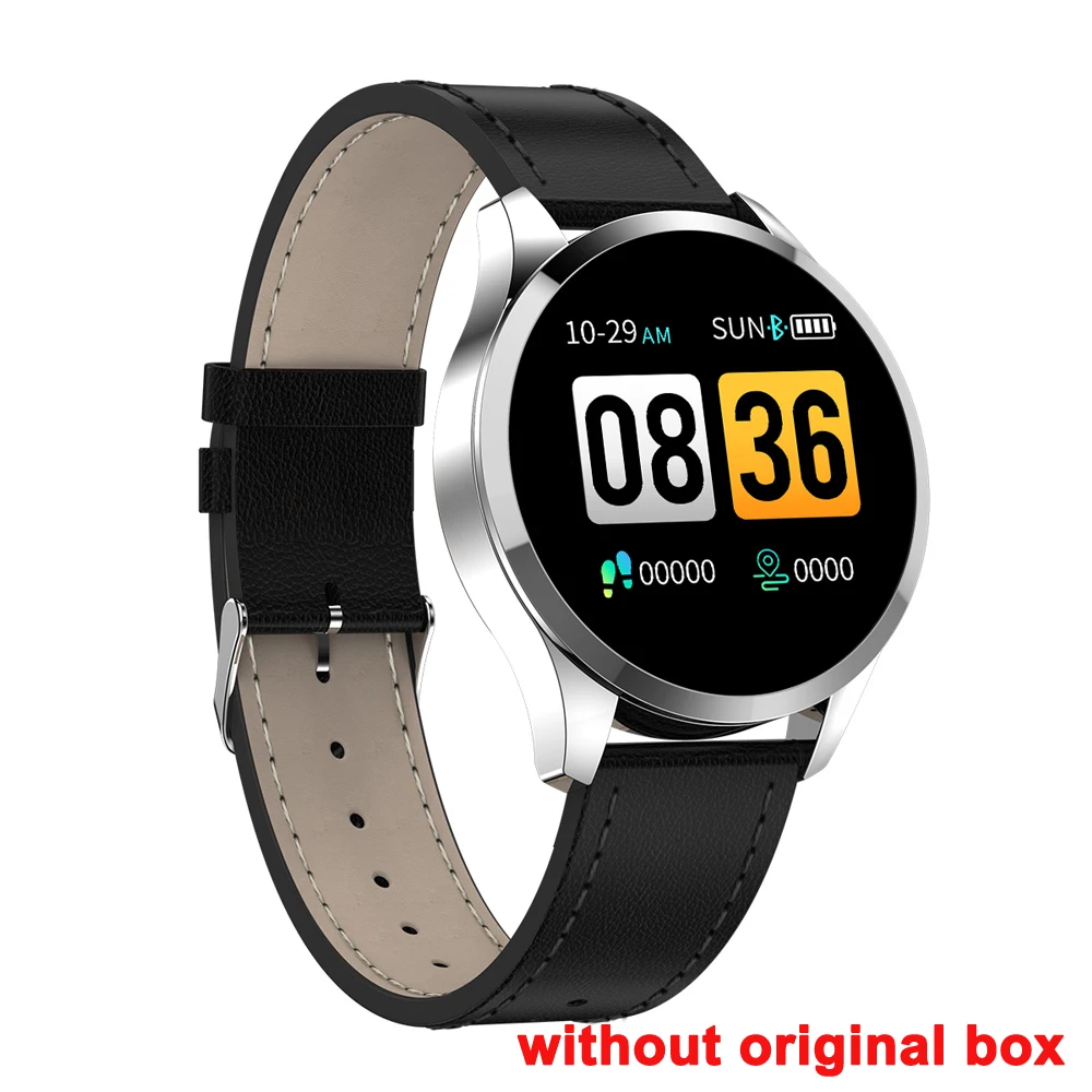 leather no box Умные часы Q9, водонепроницаемые, с напоминанием о звонках, умные часы для мужчин, с монитором сердечного ритма, модный фитнес-трекер, смарт-браслет, мужские часы - Цвет: leather no box