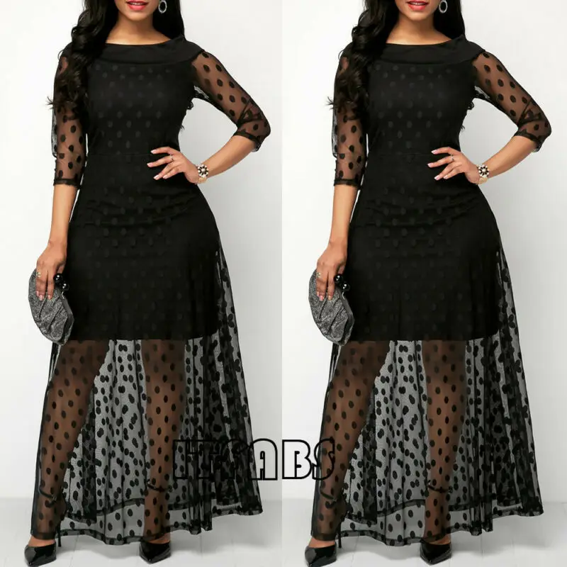 Женское летнее платье в горошек стиле бохо Черное длинное макси вечерние платья