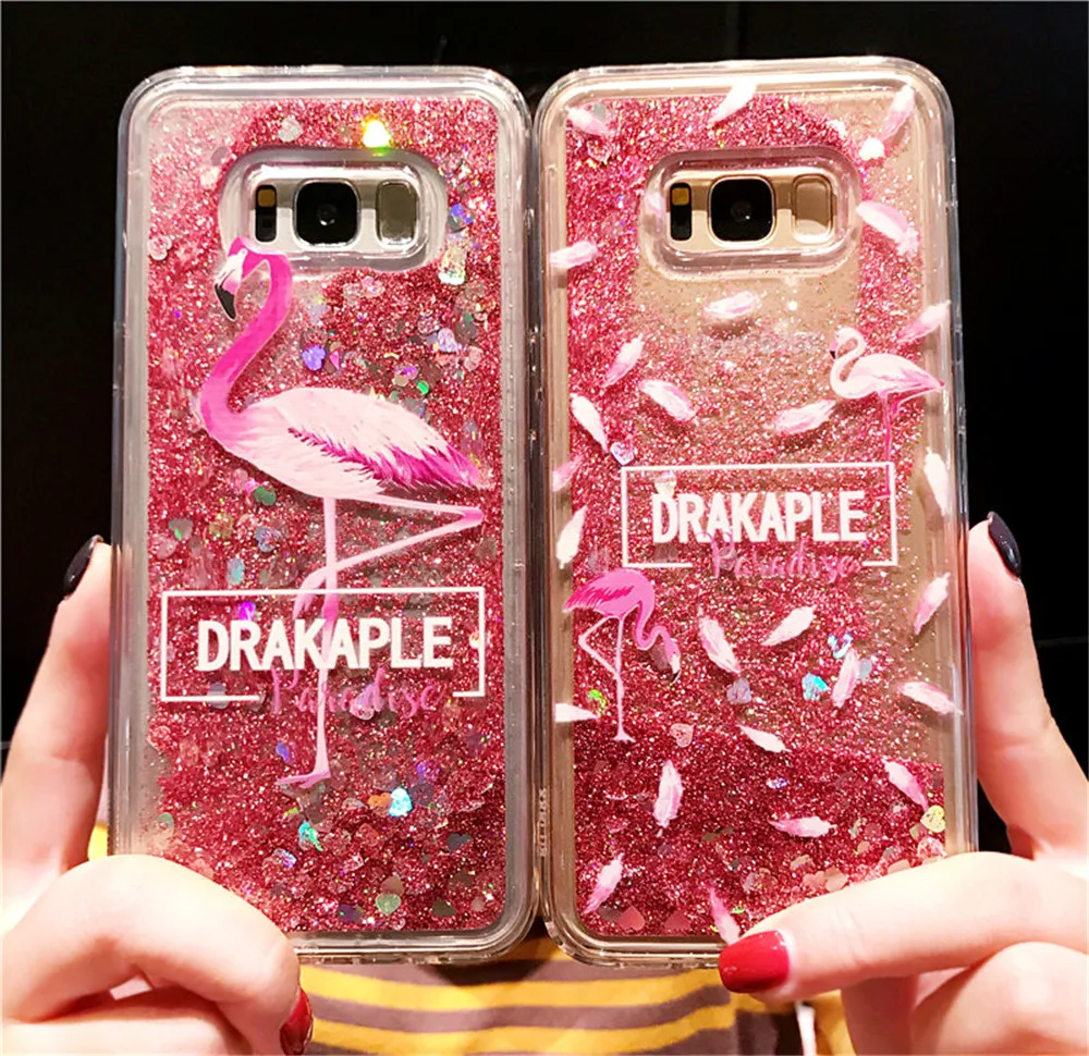 

Flamingo Liquid Phone Case For Samsung Galaxy S5 S6 S7 Edge S8 S9 S10e S10 Lite S20 FE Plus Ultra 5G Glitter Quicksand Cover