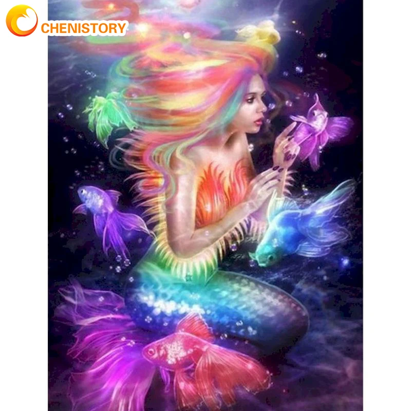 

CHENISTORY DIY Paint By Numbers Kits Mermaid On Canvas HandPainted Adults Landscape Oil Picture By Number Home Decor Paintings